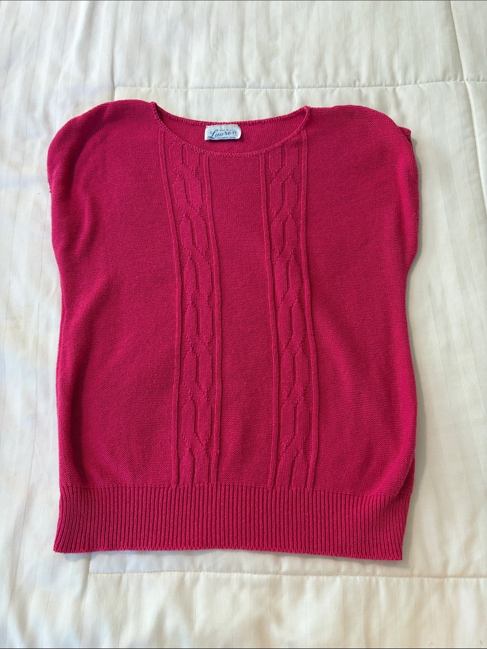 Vintage Lauren Cap sleeve pink Cable-Panel Sweater